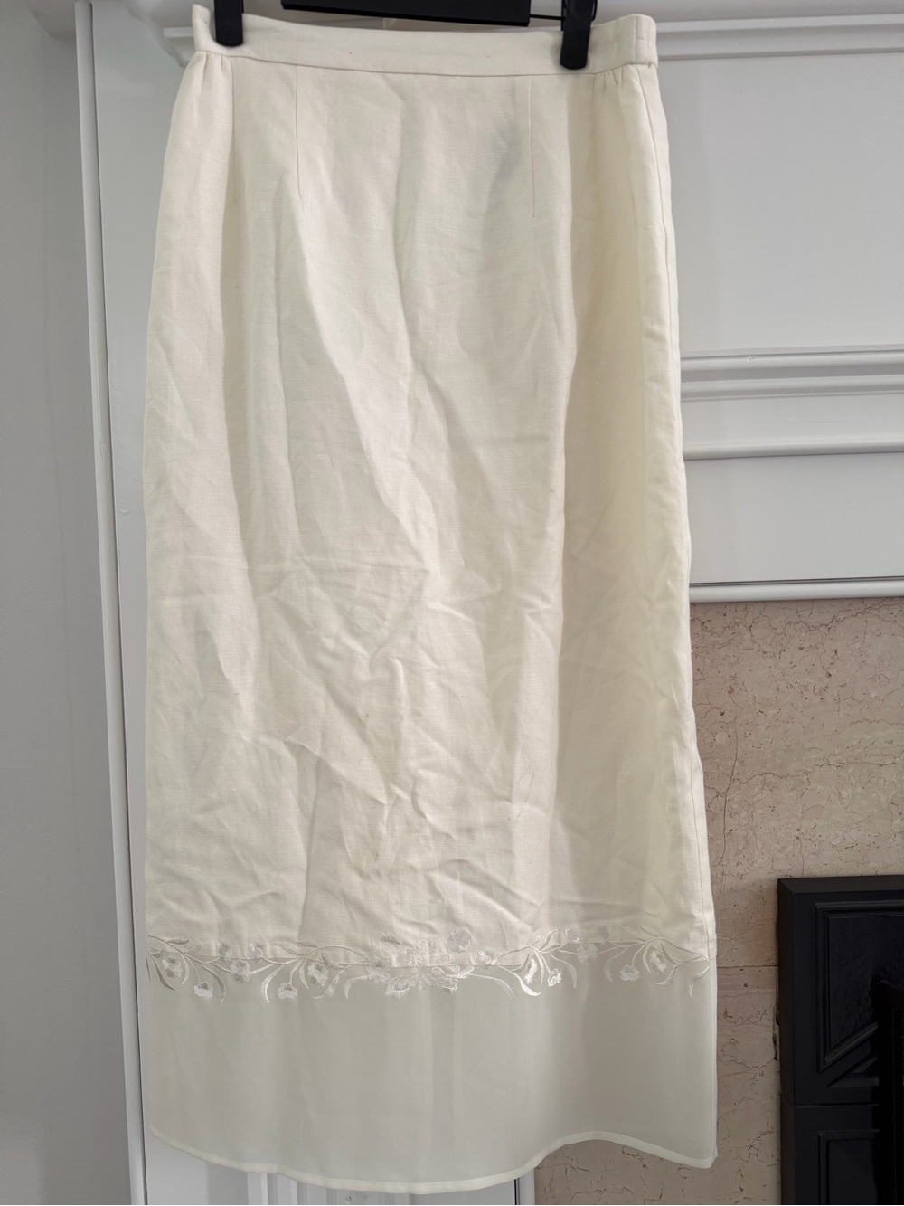 Classic Cream Embroidered Linen Blend Fairycore Cottagecore Feminine Midi Skirt